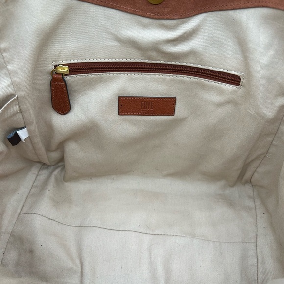 FRYE Cognac Brown Leather Ring Tote Handbag Large - Picture 8 of 9